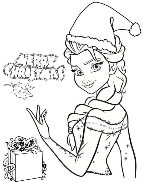 Elsa z Krainy lody życzy wszystkim Wesołych Świąt kolorowanka do druku